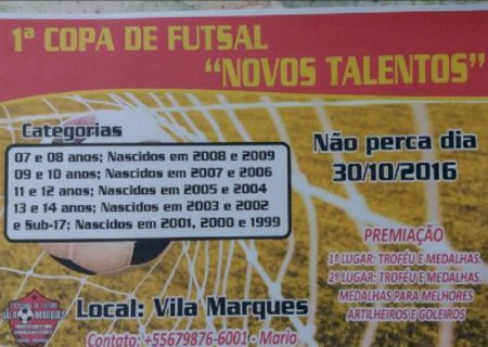 Copa de Futsal Novos Talentos será no próximo domingo em Vila Marques